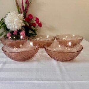 KIG Indonesia Pink Depression Glass Bowls Set of 5 – Vintage Floral Grape Patter